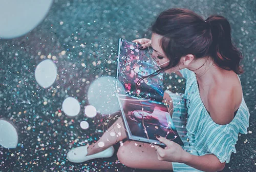 Visualization technique - woman looking in her vision board