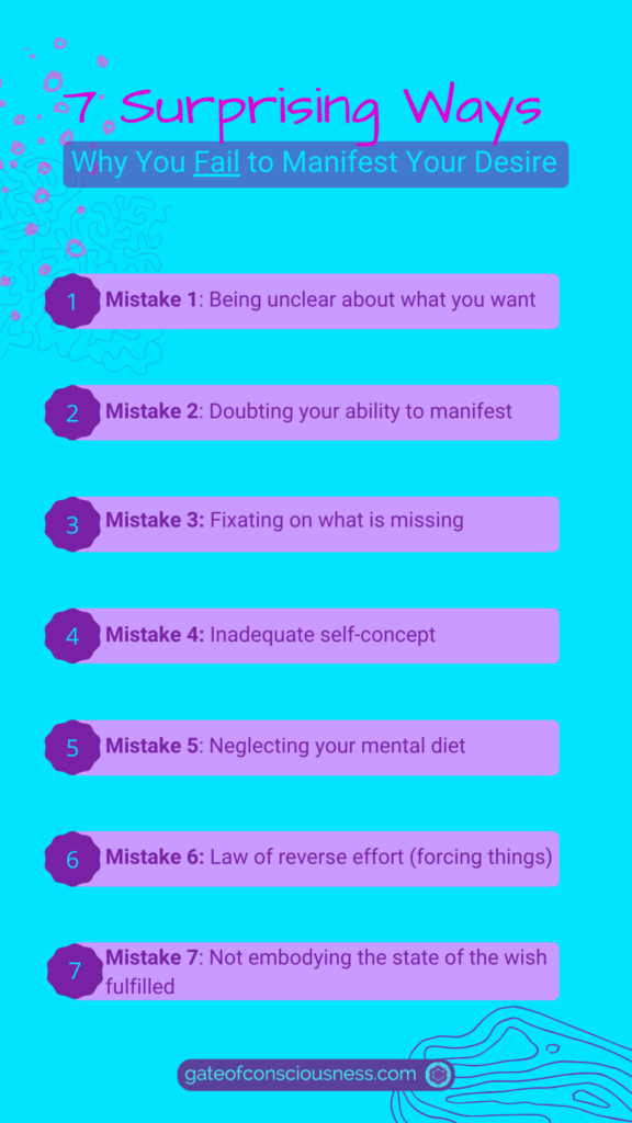 An Infographic Showing 7 reasons why you fail to manifest your desires