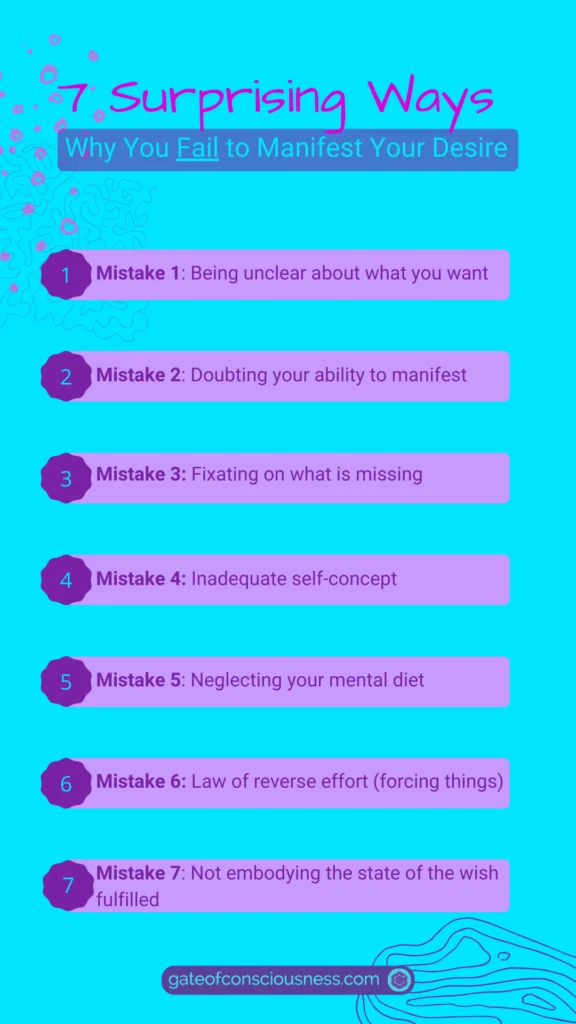 An Infographic Showing 7 reasons why you fail to manifest your desires