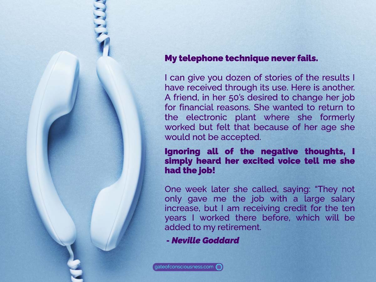 The quote about Neville Goddard's telephone technique from the author himself