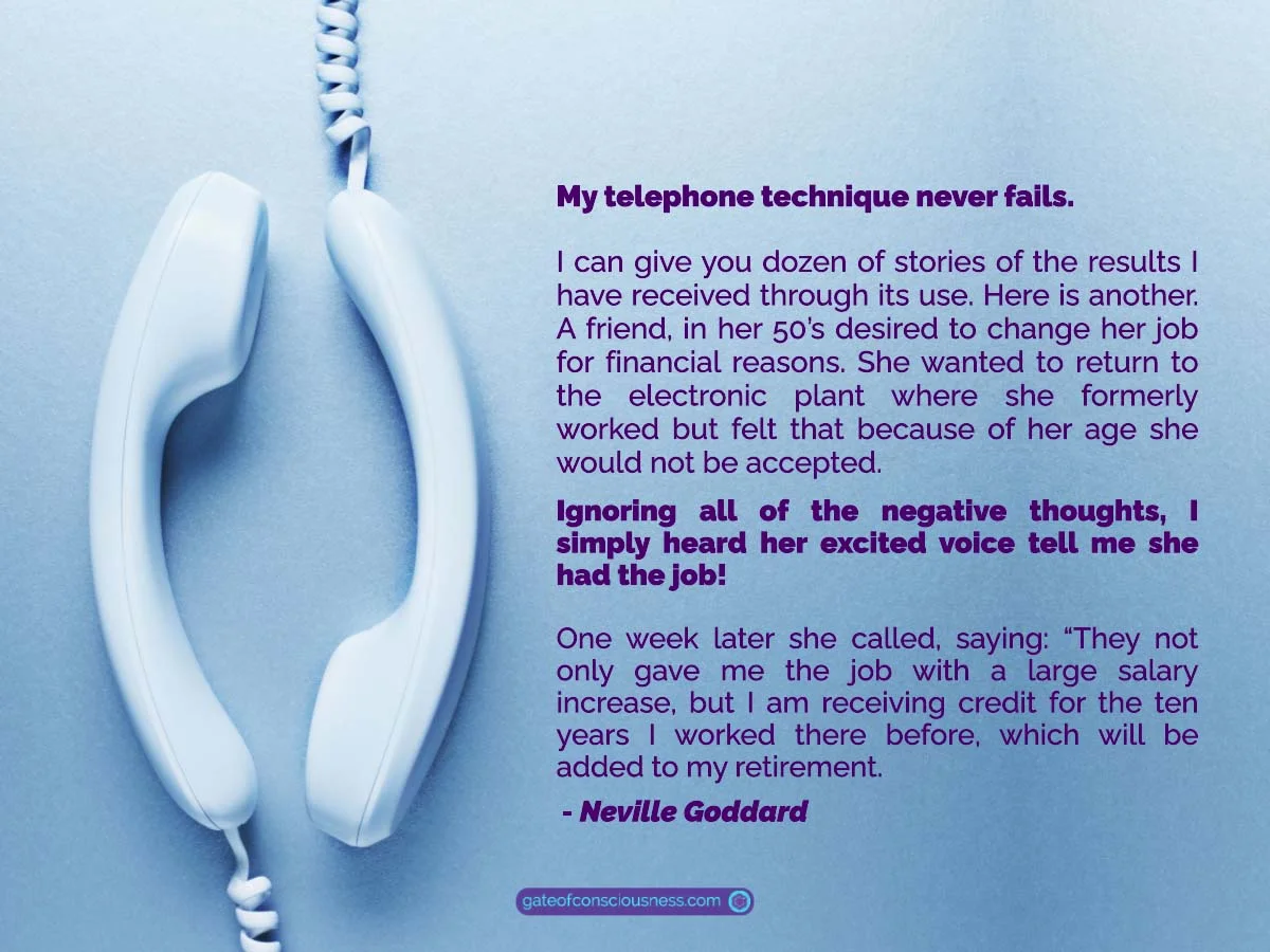 The quote about Neville Goddard's telephone technique from the author himself