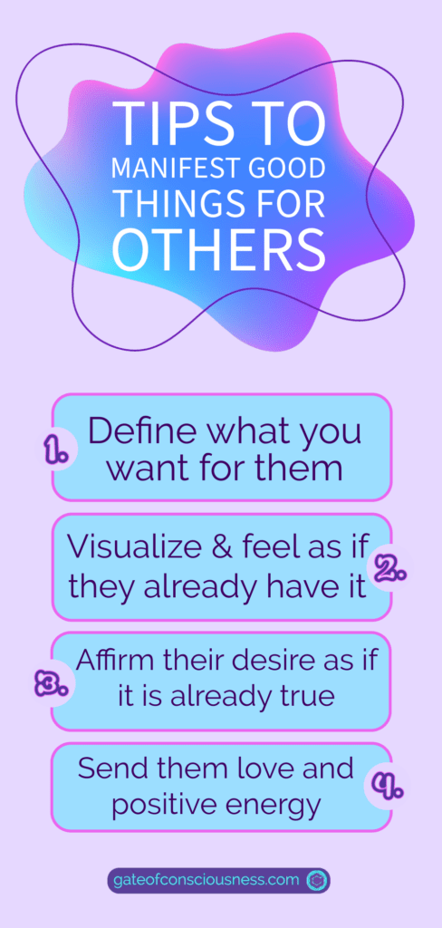 Infographic with 4 essential tips to manifest for someone else. 