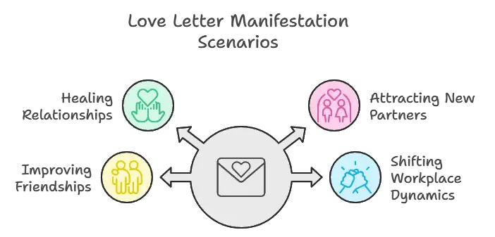 An Infographic showing the most common scenarios of the Love Letter Method manifestation