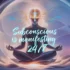 a silhouette meditating in a lotus position. Blue neon florescent typography reads "Subconscious is manifesting 24/7"