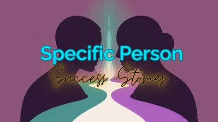 Two silhouettes facing each other across a softly glowing path of light, symbolizing connection and reunion - a specific person success story.