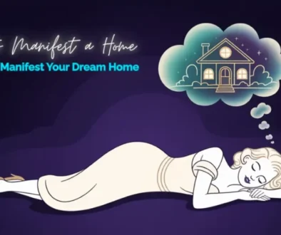 Woman in a 50s style sleeping. There's a thinking cloud with a home above her head, symbolizing manifesting home.