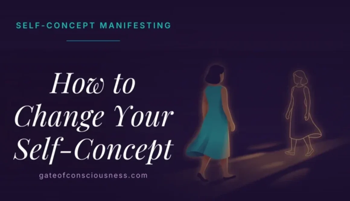 Woman walking toward a glowing outline of her future self, self-concept manifesting