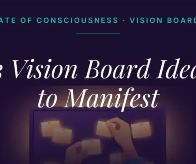 Hands pinning blank cards to a glowing board, vision board ideas for manifestation